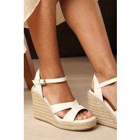 Where's That From Women's 'Orvina' Cut Out Strap Detail Espadrille Wedge Heels With Buckle Strap in White | Size: 5