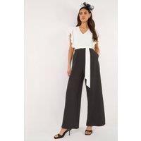 Roman Women's Colour Block V-Neck Stretch Jumpsuit in Black | Size: 14