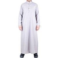 Arabic Thobes Men's Thobe Jubba Saudi Islamic Arabic Eid Cotton Kaftan Jubbah Umrah Robe in Cream | Size: Medium