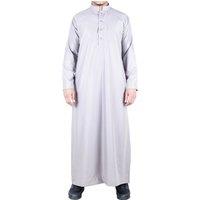 Arabic Thobes Men's Thobe Jubba Saudi Islamic Arabic Eid Cotton Kaftan Jubbah Umrah Robe in Cream | Size: XL