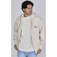 SikSilk Men's Essentials Full Zip Hoodie in Ecru | Size: Large