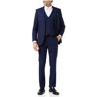 XPOSED Men's 3 Piece Pinstripe Retro Classic Tailored Fit Suit in Navy | Size: 44R