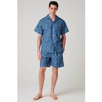 British Boxers Men's "Marrakesh Paisley" Crisp Cotton Short Pyjama Set in Bright Blue | Size: XL