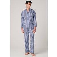 British Boxers Men's "Navy Spark Stripe" Crisp Cotton Pyjama Set in Mid Navy | Size: XL