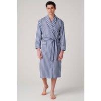 British Boxers Men's "Navy Spark Stripe" Crisp Cotton Dressing Gown in Mid Navy | Size: Medium