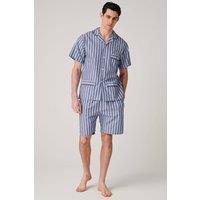 British Boxers Men's "Navy Spark Stripe" Crisp Cotton Short Pyjama Set in Mid Navy | Size: XL