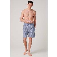 British Boxers Men's "Navy Spark Stripe" Crisp Cotton Sleep Shorts in Mid Navy | Size: Large
