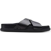 Clarks Men's Torford Cross Black Leather Flat Sandals, Sliders | Size: 7-Standard Fit