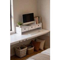 Living and Home White Monitor Stand Riser with Drawers