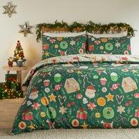 Duvet Day Festive Treats Printed Soft Touch Duvet Cover Set in Emerald | Size: Single