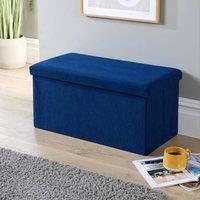 Home Source Ottoman Storage Chest Corduroy Fabric Large Folding Solid Space Saving in Navy