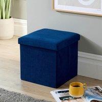 Home Source Ottoman Storage Chest Folding Corduroy Fabric Solid Storage Box in Navy
