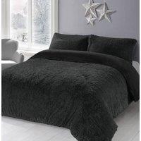 Homes-Linen Alaska Long Fur Teddy Fleece Duvet Cover Set Soft Warm Cosy Bedding in Black | Size: Super King