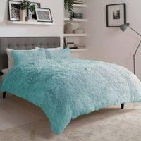 Homes-Linen Alaska Long Fur Teddy Fleece Duvet Cover Set Soft Warm Cosy Bedding in Duck Egg Blue | Size: King