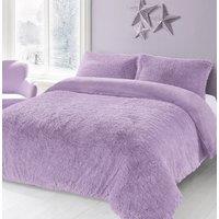 Homes-Linen Alaska Long Fur Teddy Fleece Duvet Cover Set Soft Warm Cosy Bedding in Lilac | Size: King
