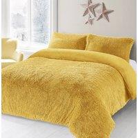 Homes-Linen Alaska Long Fur Teddy Fleece Duvet Cover Set Soft Warm Cosy Bedding in Yellow | Size: King