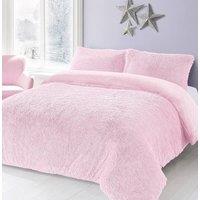 Homes-Linen Alaska Long Fur Teddy Fleece Duvet Cover Set Soft Warm Cosy Bedding in Pink | Size: Super King