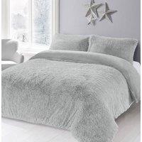 Homes-Linen Alaska Long Fur Teddy Fleece Duvet Cover Set Soft Warm Cosy Bedding in Silver | Size: Single