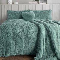 Homes-Linen Alaska Long Fur Teddy Fleece Duvet Cover Set Soft Warm Cosy Bedding in White | Size: 30 cm x 30 cm