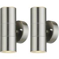 First Choice Lighting Set of 2 Blaze - Marine Grade Steel Up Down Outdoor Wall Lights in Silver
