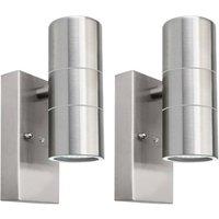 First Choice Lighting Set of 2 Blaze - Marine Grade Stainless Dusk Dawn Sensor Wall Lights in Silver