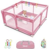 Kidoola Baby Playpen with Padded Frame & Mesh Walls (127x127x65cm) - Small in Pink | Size: 127 x 127 x 65 cm