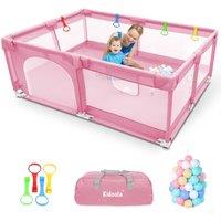 Kidoola Baby Playpen with Padded Frame & Mesh Walls (150x180x65cm) - Large in Pink | Size: 150 x 180 x 65 cm