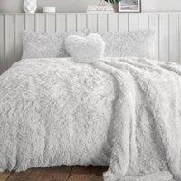 Homes-Linen Alaska Long Fur Teddy Fleece Duvet Cover Set Soft Warm Cosy Bedding in White | Size: Double