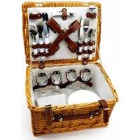 Gr8 Garden Luxury Wicker Picnic Hamper Set for 4 in Brown