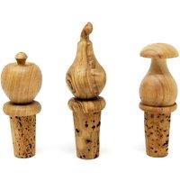 Verano Spanish Ceramics Olive Wood Natural Grained Rustic Set of 3 Cork Bottle Stoppers H 8cm