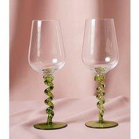 Raspberry Blossom Set of 2 Wine Glasses With Wiggle Stems In A Giftbox in Clear