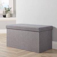 Home Source Large Folding Ottoman Grey Linen Fabric Chest Sturdy Storage