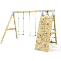 OutdoorToys Premium Double Garden Swing with Up & Over Wall for Kids - Mint Green