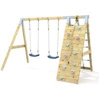 OutdoorToys Premium Double Garden Swing with Up & Over Wall for Kids - Navy Blue