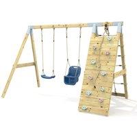 OutdoorToys Premium Double Garden Swing with Up & Over Wall for Kids & Baby - Navy Blue