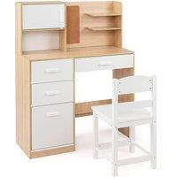 CASART Kids Desk &Chair Set Wooden Study Table w/Hutch Writing Desk Chair Set in Natural