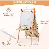 CASART Double-Sided Kids Art Easel 4 in 1 Magnetic Whiteboard w/ Paper Roll in Natural