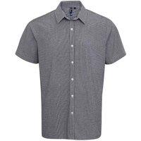 Premier Men's Gingham Cotton Short-Sleeved Shirt in Black | Size: 3XL
