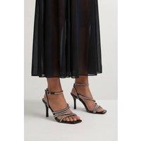 MissPap Women's Faux Leather Diamante High Heel Sandals in Black | Size: 7