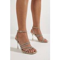MissPap Women's Faux Leather Diamante High Heel Sandals in Gold | Size: 4