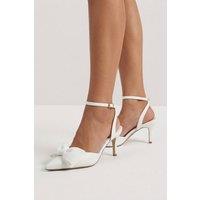 MissPap Women's White Faux Leather Bow Detail Stiletto Heeled Court Shoes | Size: 8