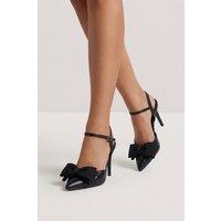 MissPap Women's Black Faux Leather Bow Detail Stiletto Heeled Court Shoes | Size: 7