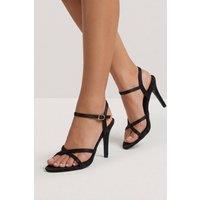 MissPap Women's Black Satin Cross Strap High Heel Stiletto Sandals | Size: 7