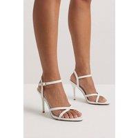 MissPap Women's White Satin Cross Strap High Heel Stiletto Sandals | Size: 7