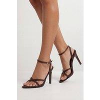 MissPap Women's Chocolate Satin Cross Strap High Heel Stiletto Sandals | Size: 7