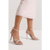 MissPap Women's Nude Satin Cross Strap High Heel Stiletto Sandals | Size: 5