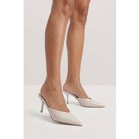 MissPap Women's Beige Faux Leather Pointed Stiletto Heeled Mules | Size: 5