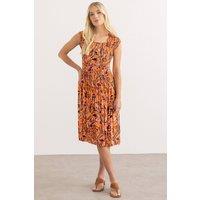Klass. Women's Botanical Print Pleated Dress in Orange | Size: 2XL