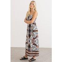Klass. Women's Smocked Printed Maxi Dress in White | Size: 22