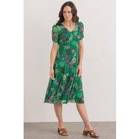 Klass. Women's Garden Print V Neck Mesh Dress in Green | Size: 20